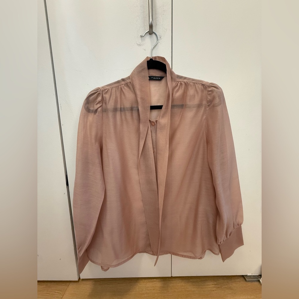 Zara Organza Blouse With Tie - Picture 9 of 10